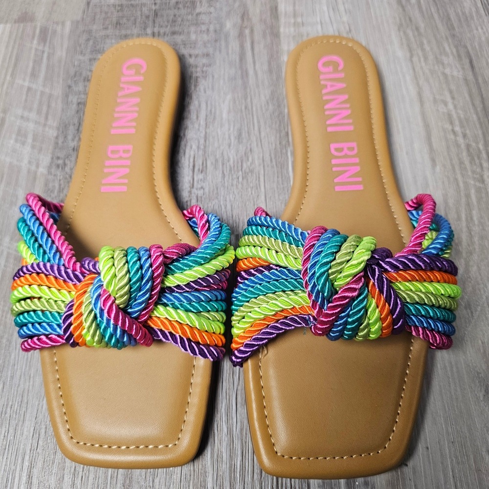 Gianni Bini Penni Womens Rainbow Corded Knot Slide Sandals 10M Boho Festival